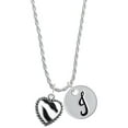 thumbnail image 1 of Delight Jewelry Silvertone Enamel Zebra Print Heart Silvertone Script Initial Disc - J - Charm Necklace, 20"+3", 1 of 4