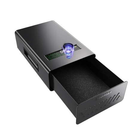 Biometric Slider Gun Safe for Nightstand - Drawer Safe for Handguns,  Fingerprint, Keypad & Key, LCD Display - Quick Access Bedside & Car Safe for 2 Guns