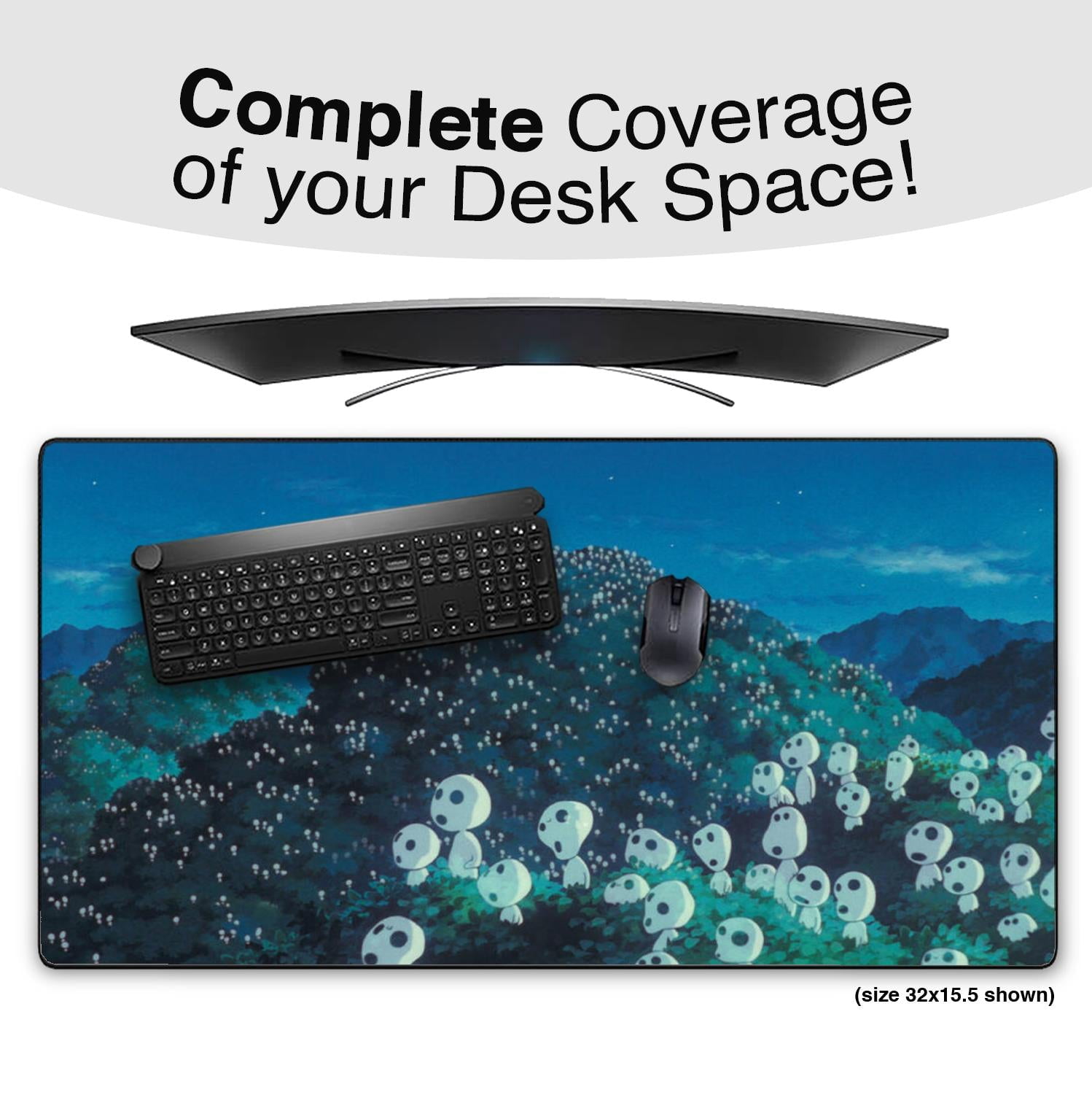 Kodama Mousepad, Forest Spirit Gaming Desk Mat, Anime-Inspired Desk Mat with Anti-Slip Rubber Base