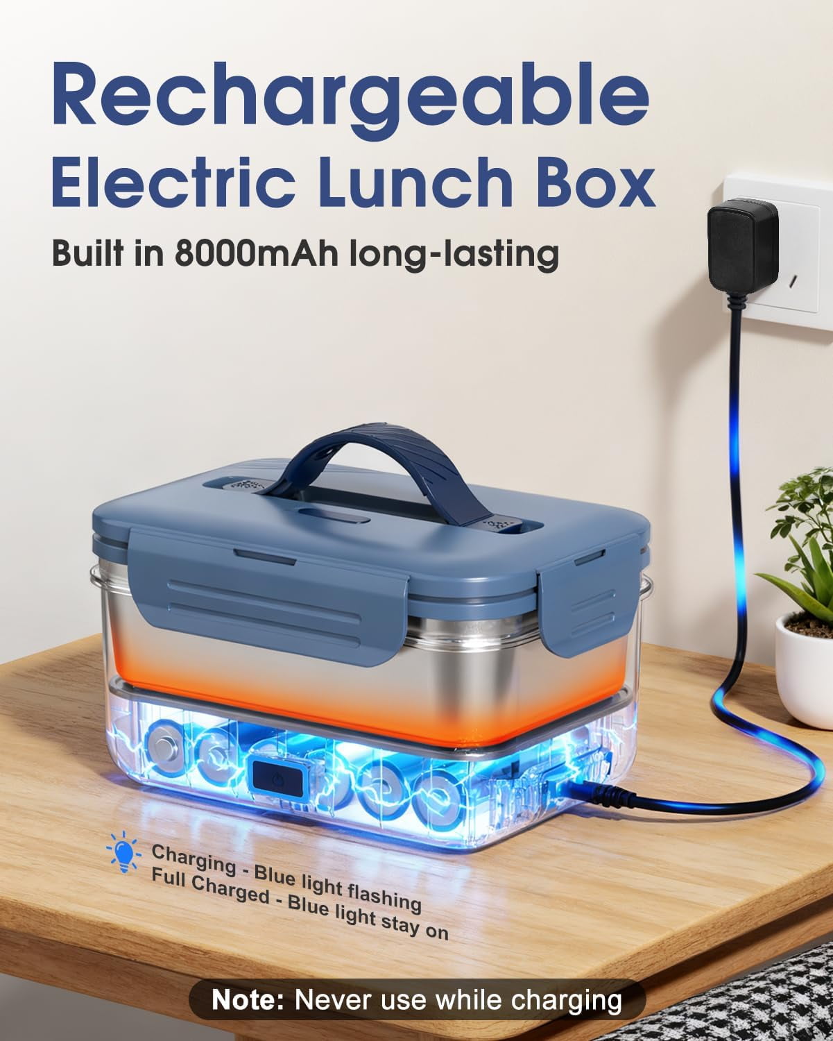 Cordless Electric Lunch Box for Adults, 1.8L Rechargeable Heated Lunch Box for Men, Portable Self-Heating Food Warmer for Car/Truck/Office Christmas White Elephant Gifts for Men Women