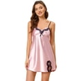 thumbnail image 1 of Camisón sexy de lencería cheibear Camisón de verano Mini vestido de espagueti de satén suave X-Small Pink, 1 of 5