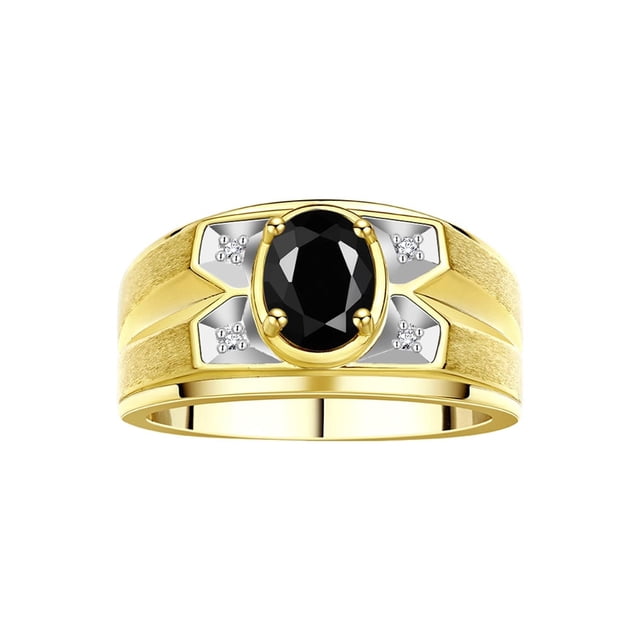 RYLOS Men's Rings 14K Yellow Gold Rings Classic Designer Style 8X6MM Oval Gemstone & Diamond Ring Onyx October Birthstone Rings For Men Size 12