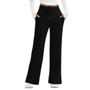 Women's Lightweight Wide Leg Sweatpants, High Waist Flowing Trousers with Elastic Waistband and Side Pockets, Petite-Friendly Baggy Joggers for Casual Wear and Lounge Comfort Black L