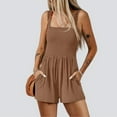 thumbnail image 4 of BiZtdJrK Rompers for Women Summer Smocked Square Neck Sleeveless Shorts Jumpsuit Solid Casual Loose Beach Vacation Outfits with Pockets Coffee M, 4 of 5