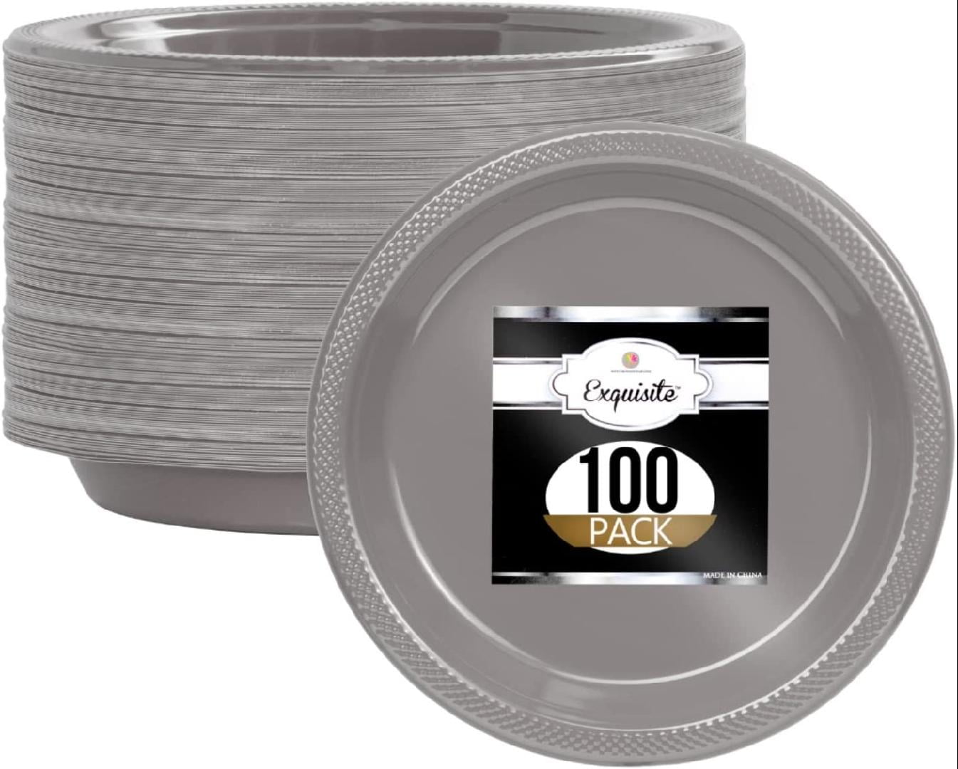 Silver Plastic Plates 100 Count I 9 Inch I Round Silver Disposable