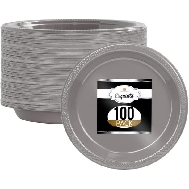 Silver Plastic Plates 100 Count I 9 Inch I Round Silver Disposable