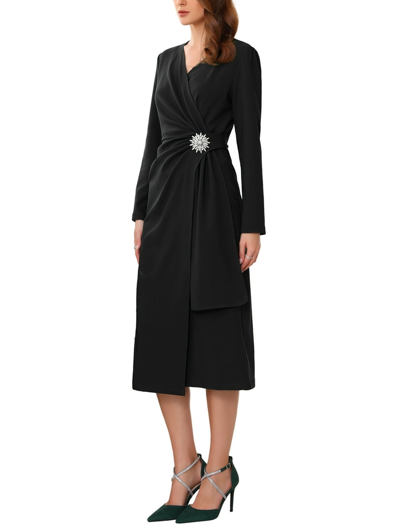 long halter dresses Womens Six Stories Black Halter Neck Satin Bridesmaid Dress US 4 main image 1