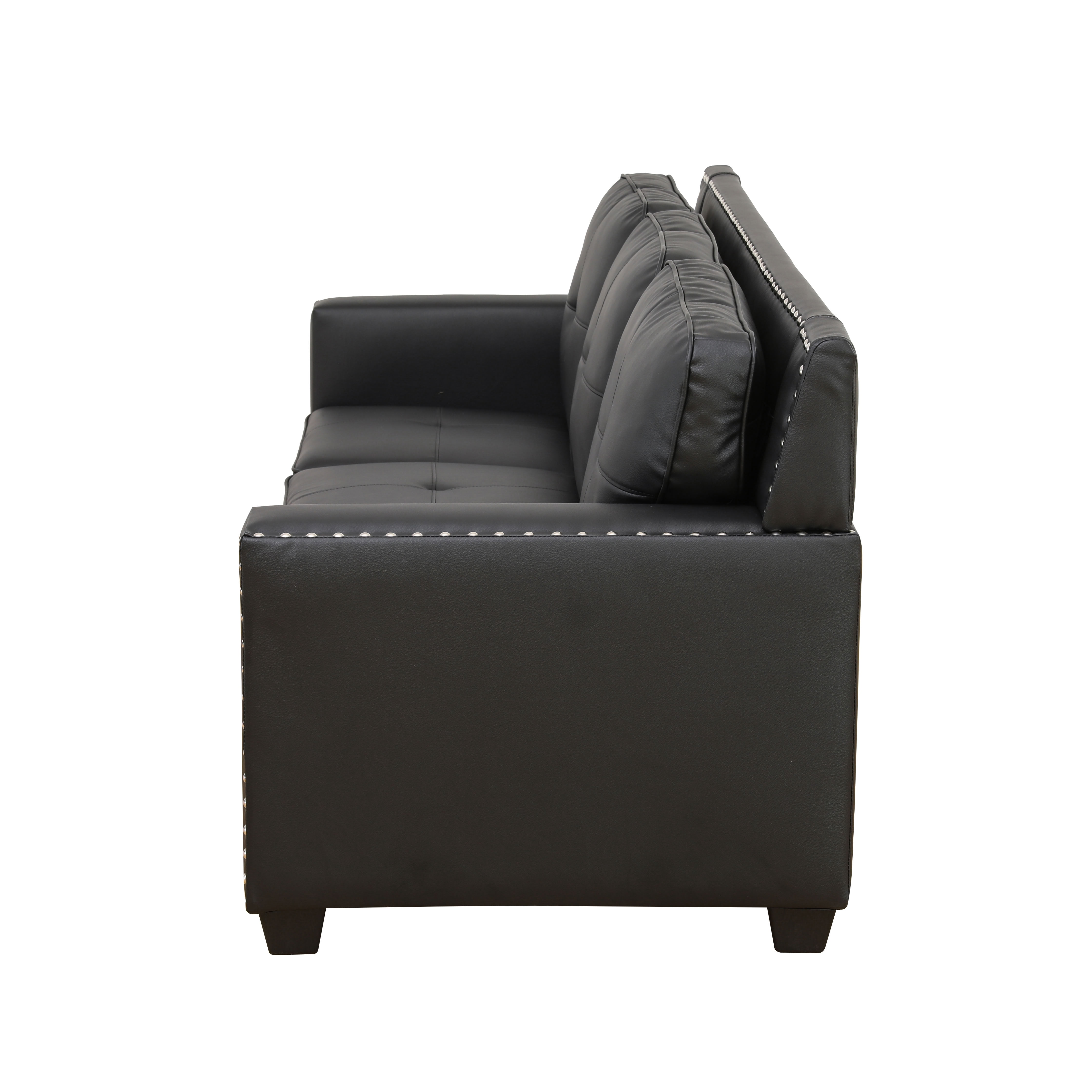 MAYEERTY Breathable Faux Leather 3-Seater Sofa, Reclining Couch with Nailhead Trim & Anti-Insect Frame for Living Room, Dark Grey