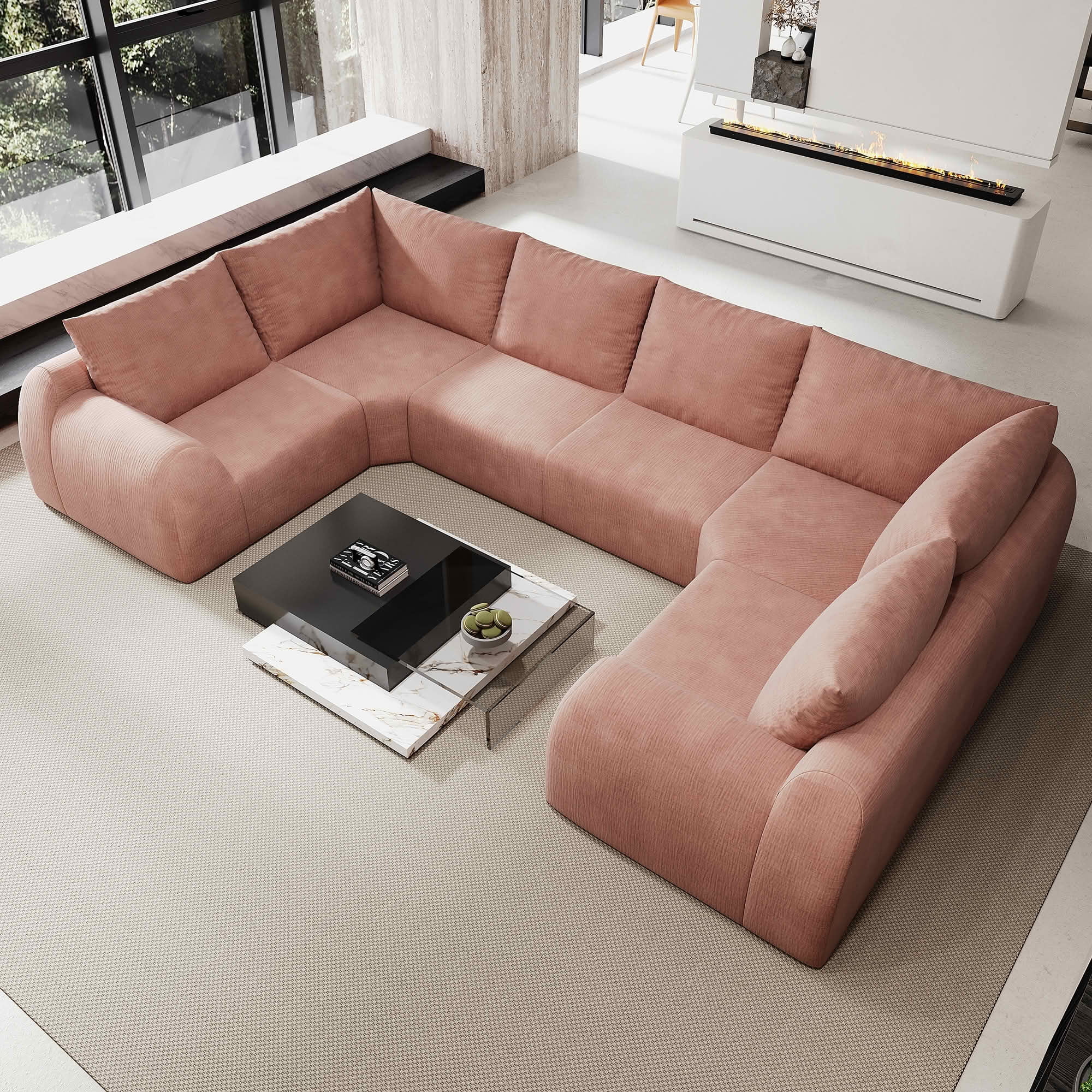 MAYEERTY 135.5 Inch 6-Seat U Shape Cloud Modular Sectional Sofa, Vacuum Compressed Chenille Fabric Couch, No Assembly Needed for Living Room