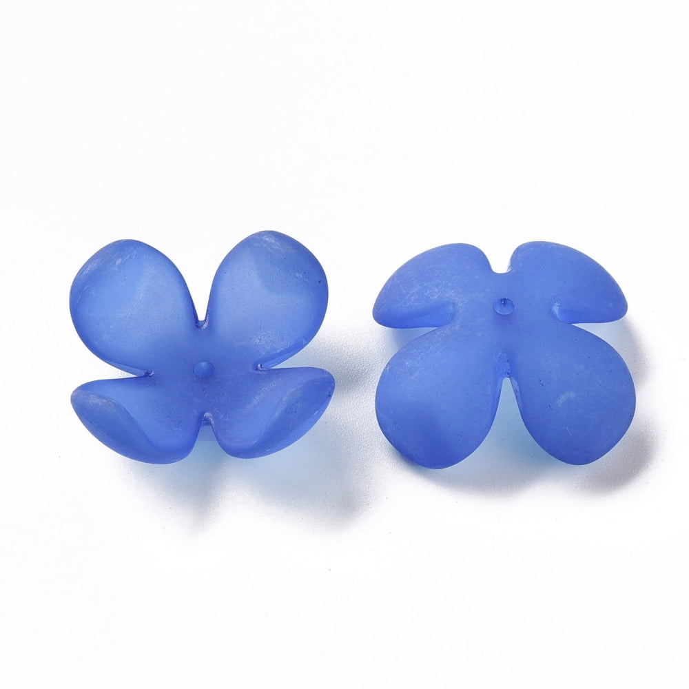 Frosted Acrylic Bead Caps 4-Petal Flower Royal Blue 27x27x11mm Hole: 1.8mm about 276pcs/500g