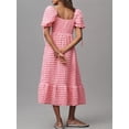 thumbnail image 2 of Gupgi Women's Puff Sleeve Midi Dress Solid Color Bubble Textured Smocked Sweetheart Neck Ruffled Flowy Dress, 2 of 6