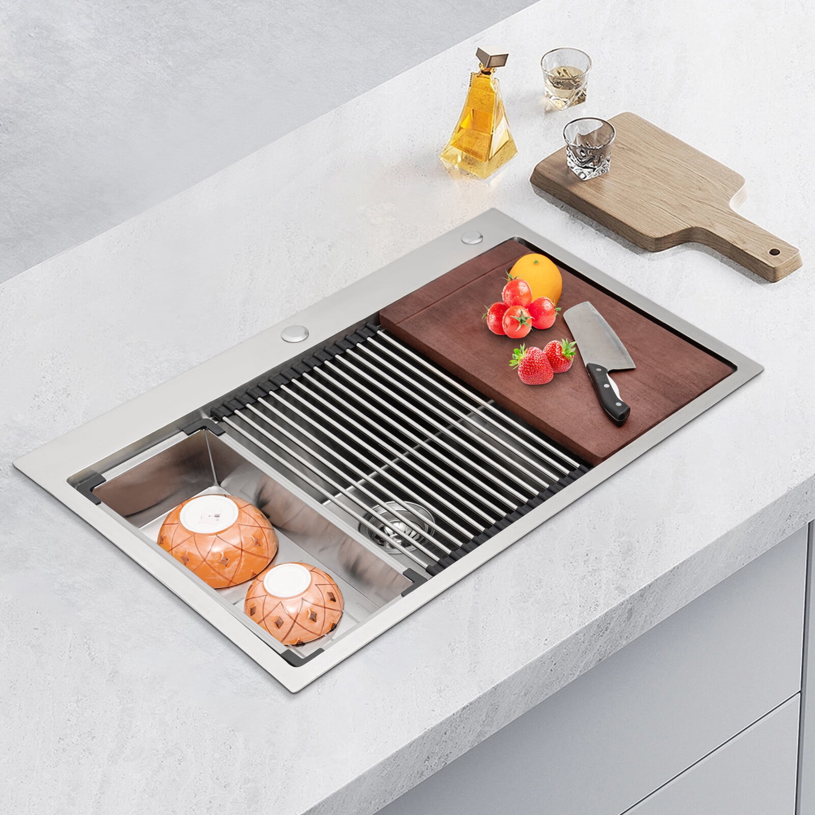 Kitchen Sink, 304 Stainless Steel Drop-In Sink, 33 Inch Drop in Kitchen Sink Workstation  for Homes, Restaurants, Laundry Rooms, Basements, Bars, Kitchens