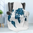 thumbnail image 4 of Floral World Map Soft Flannel Fleece Blanket, Flourish Map in Blue Tones Earth Continents with Ornate Eco Plants, Cozy Plush for Indoor and Outdoor Use, 50" x 70", Dark Violet Blue, by Ambesonne, 4 of 5