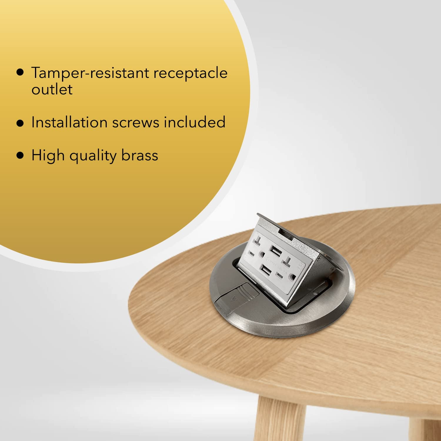 SELECT Lighting SLFB-PU-USB-NI 20A Pop Up USB Outlet Receptacles, Tamper Resistant Round Electrical Floor Box with Nickel Plated Brass Cover, Retractable Recessed Socket for Countertops & Floors
