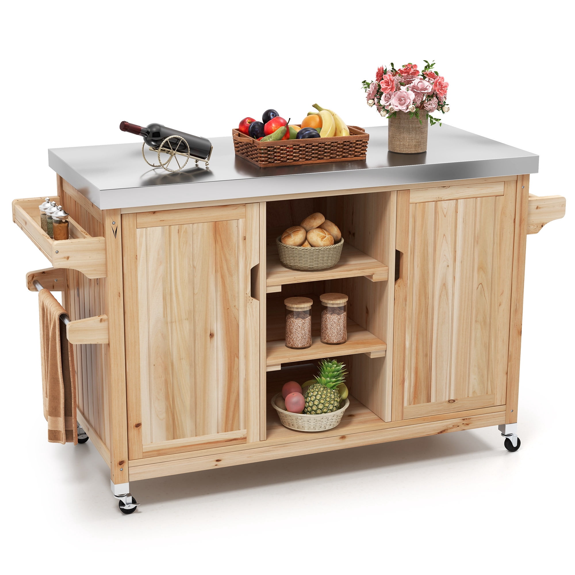 Uforic Outdoor Movable Grill Cart Storage Cabinet, MultiFunctional BBQ Grill Bar Cart, Bar, Prep Table, Rolling Kitchen Island