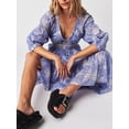 thumbnail image 3 of Faithtur Robe Bohème Florale pour Femmes Été Manches Mi-Longues Col en V Taille Froncée Robe Longue Fluide, 3 of 9