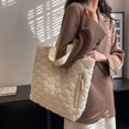 thumbnail image 5 of Yucurem Quilted Shoulder Bag, Spring Tote, Large Capacity Cotton-Padded Handbag for Women Girls (Beige), 5 of 10