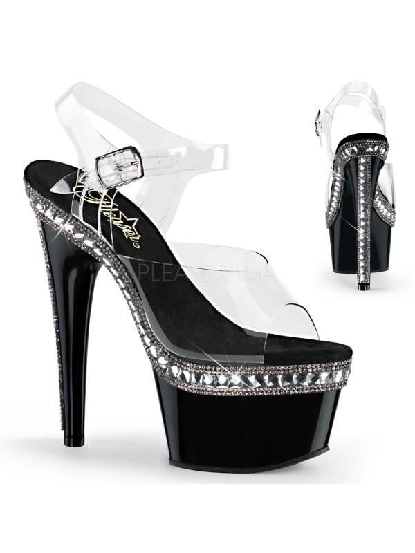 ADORE-708RS-1 Pleaser Platforms Exotic Dancing 7" - 7 1/2" Heel Clr/Blk Size: 8 ADORE-708RS-1 Pleaser Platforms Exotic Dancing 7" - 7 1/2" Heel Clr/Blk Size: 8