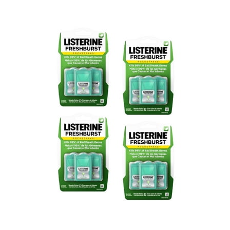 4 Pack - Listerine Breath Strips, Fresh Burst, 3x24 count each