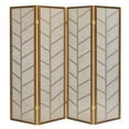 thumbnail image 2 of 4 Panels Room Divider Screen with Jute Insert Geometric Cutout Wood 71” High x 70” Wide, 2 of 6