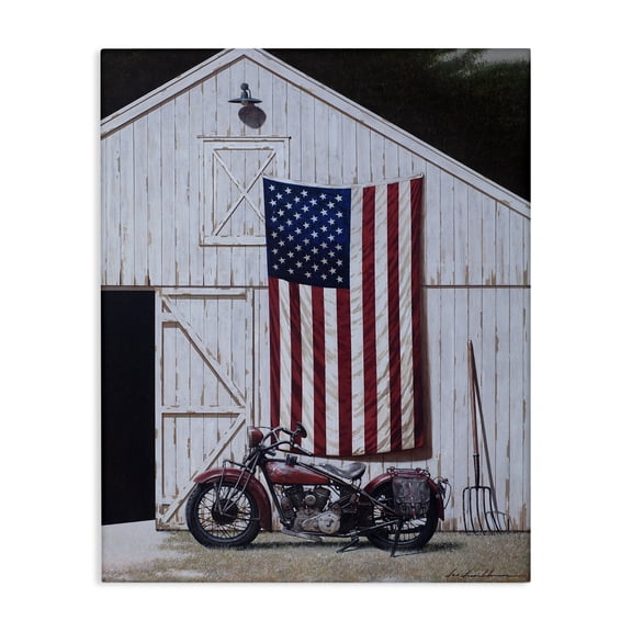 Stupell Industries American Flag & Motorcycle Americana Painting Wrapped Canvas Canvas Art Print Wall Art, 16 x 20