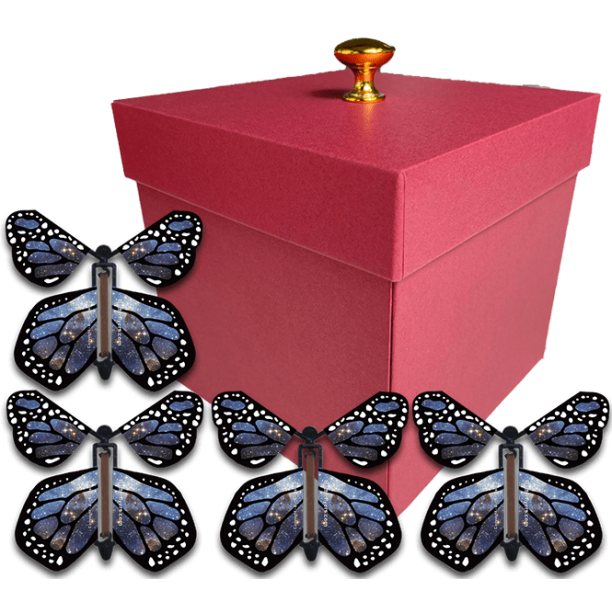 Red Exploding Butterfly Box With Monarch Flying Butterflies