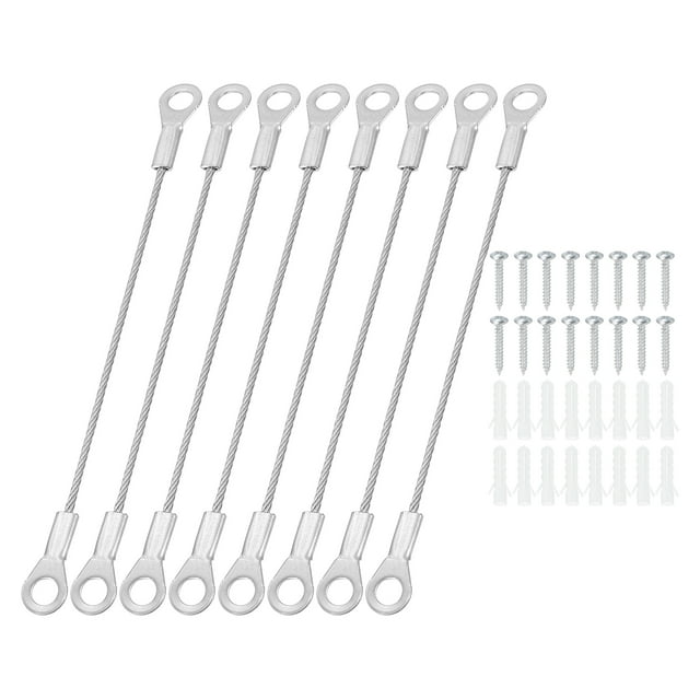 Stainless Steel Lanyard Cable with Eyelets 0.06" x 4" 1.5mm x 10cm Lock Security Wire Rope with Screws, 8 Pack
