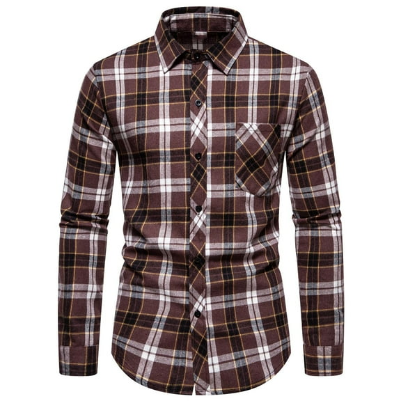 Njoeus Men's Long Sleeve Work Plaid Shirt Regular-Fitting Button Up Casual Shirts with Pocket