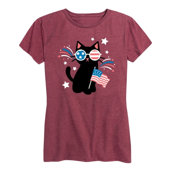 Instant Message - Patrotic Black Cat Glasses - Women's Short Sleeve Graphic T-Shirt