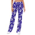 thumbnail image 2 of White Flowers Blue Background Fabric Print Summer Outfits Flowy Palazzo Pants for Women 2025 High Waisted Wide Leg Beach Casual Vacation Pants Trousers, 2 of 8