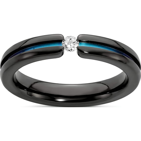 Titanium Edward Mirell Black Ti White Sapphire & Rainbow Anodized 4mm Band (Size 7) Made In United States emr161-7
