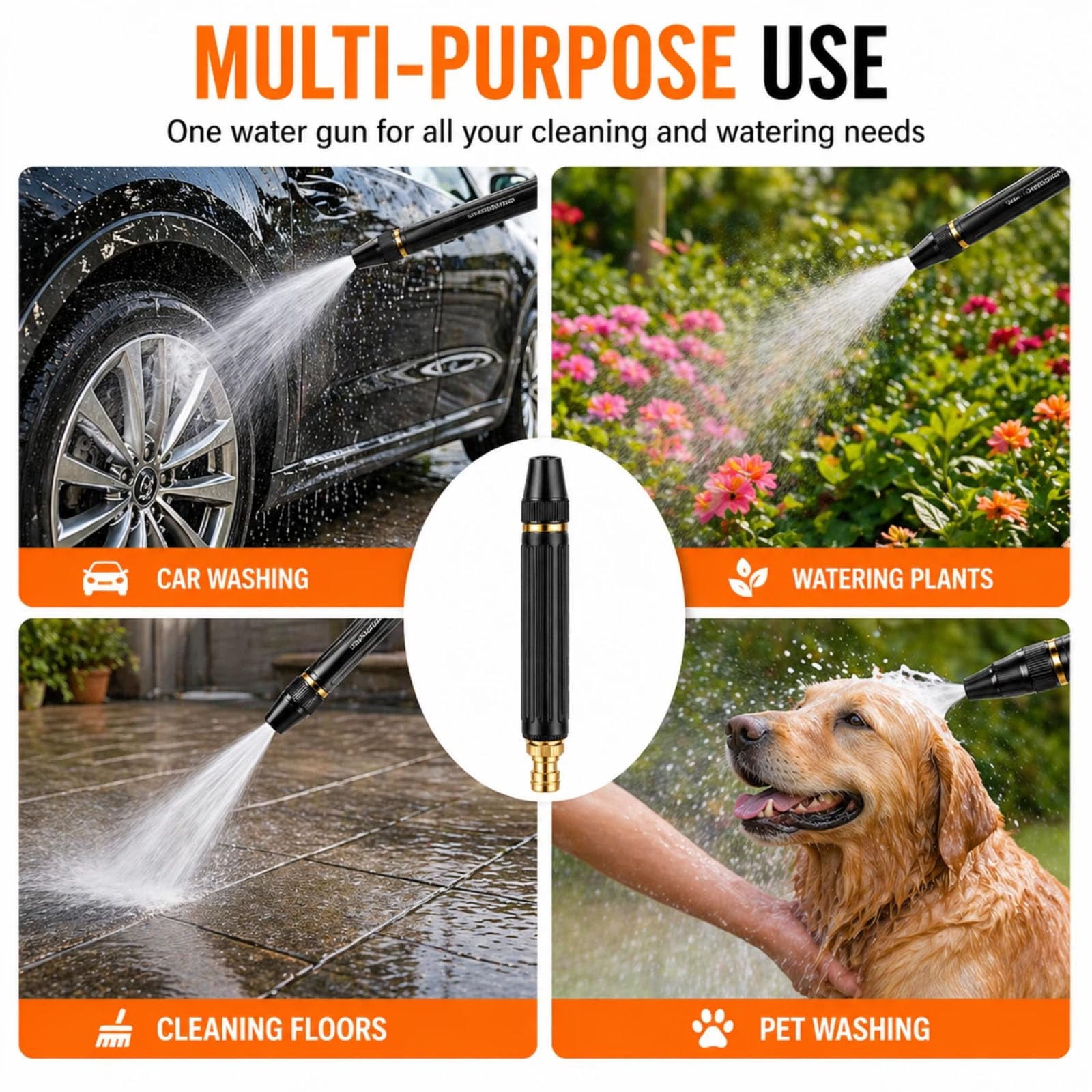 Home High-Pressure Car Wash Water Gun with Booster Nozzle and Hose, Powerful High Pressure Water Gun Gaoyashuiqiang Nozzle, Garden Hose Pressures Booster