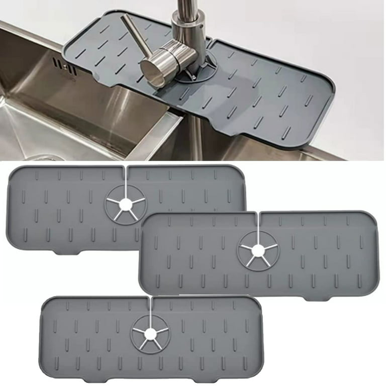 3pcs Kitchen Faucet Splash Guard, Silicone Water Catcher Mat, Sink Drain Pad Behind The Faucet, Rubber Kitchen Bathroom Drying Mat, Countertop