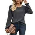 thumbnail image 4 of MOMOFEEL Puff Lace Long Sleeve Shirts for Women Crewneck Tunic Tops Waffle Knit Blouse For Spring or Summer (M9005 Dark Gray M), 4 of 6