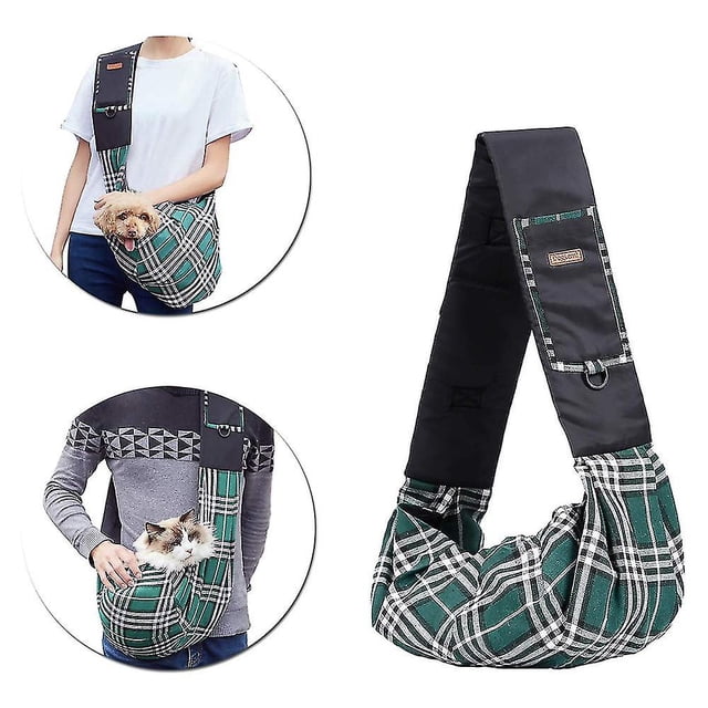 Bolso bandolera para mascotas, diseño clásico a cuadros, bolso para perro y gato, hombro, verde