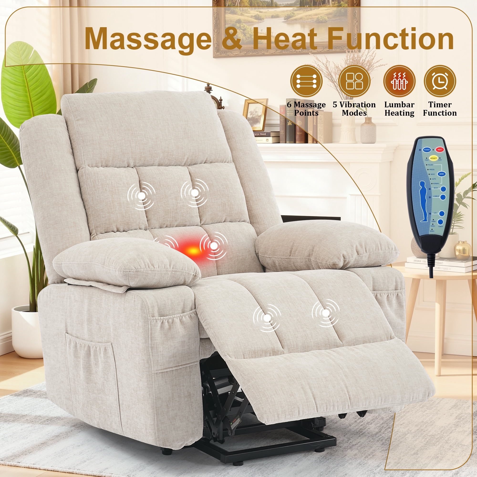 Korser Power Lift Recliner for Elderly with Heat and Massage Recliner Chair with Infinite Position Electric Lift Chair for Living Room,Khaki