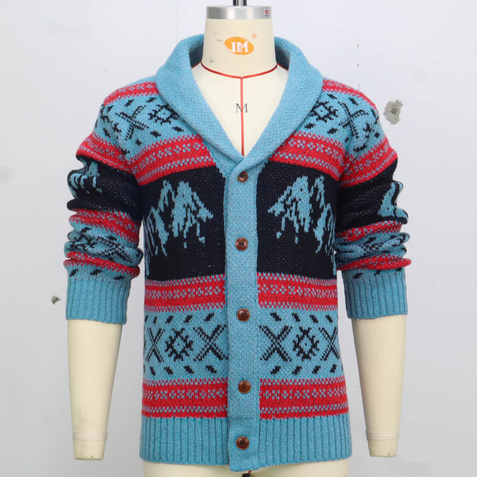 Cardigan Homme à Rayures Multicolores - Tricot Chaud, Manches Longues, Col Châle, Boutonné - Pour Automne/Hiver