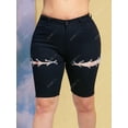 thumbnail image 2 of Cordones arriba dobladillo crudo más tamaño biker denim shorts Rosegal Pantalones cortos de talla grande, 2 of 5