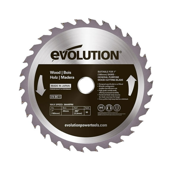 Evolution 7 in. 30T, 25/32 in. Arbor, Tungsten Carbide Tipped, Standard Course-Cutting Rip Blade For Wood