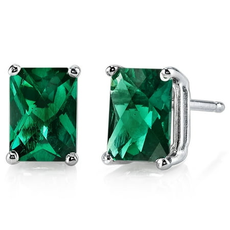 Peora 1.75 Ct T.G.W. Radiant-Cut Created Emerald 14K White Gold Stud Earrings