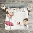 thumbnail image 3 of Ambesonne Cartoon Quilted Bedspread Set 3 Pcs, Romantic Couple, King Size, Pink Blue and White, 3 of 3