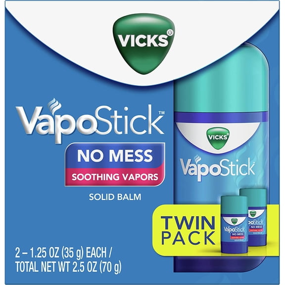 Vicks VapoStick,Solid Balm,No Mess,Comforting Non-Medicated Vicks Vapors,Easy-To-Use No-Touch Applicator,Quick Dry,Lightweight Skin Feel,From The Makers of Vicks VapoRub,1.25oz x 2 (Twin Pack)
