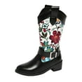 thumbnail image 5 of Rokment Womens Vintage Floral Wide Calf Cowboy Dress Boots Beach Casual Flower Buckles Chunky Mid Heel Western Cowgirl Tall Boots, 5 of 7