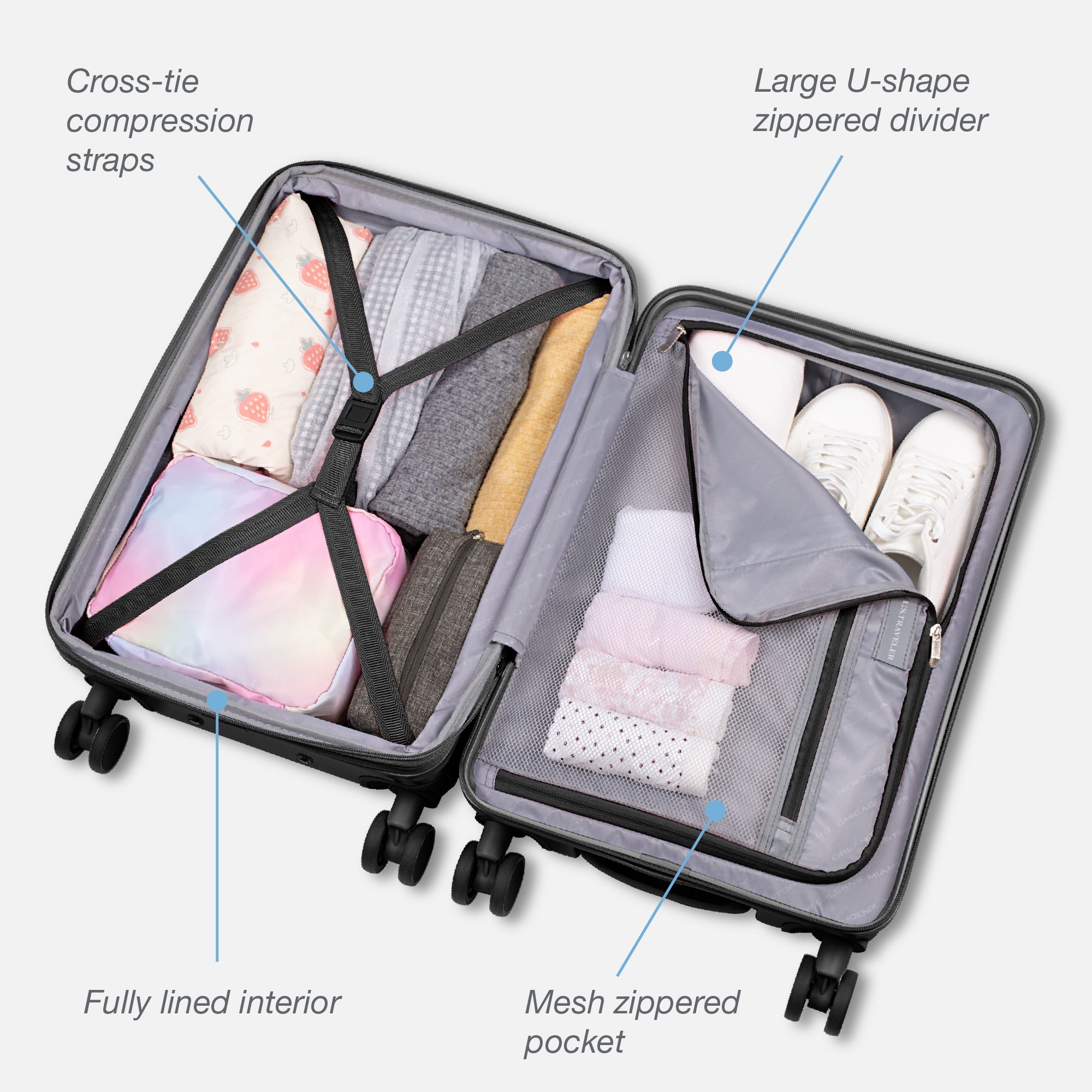 U.S. Traveler Citrine Hardside Spinner Luggage w/ USB Port, Black, 22" Carry-On