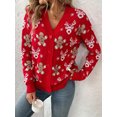 thumbnail image 1 of Suéter navideño para mujer, tipo cárdigan, de manga larga, con cuello en V, abotonado, con estampado de alce y hombre de jengibre, prenda de punto, 1 of 5