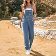 thumbnail image 6 of DJLBOOM Women's Jumpsuit Women Loose Fit Classic Bib Casual Jean Stretchy Denim Overall Jumpsuit Tapered Leg Jean Pants Clearance Sale, 6 of 7