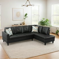 Hommoo 2-Piece Faux Leather L-Shaped Sectional Couches and Sofa Set, Modern Living Room Furniture Set, No Ottoman, Right Side, Black