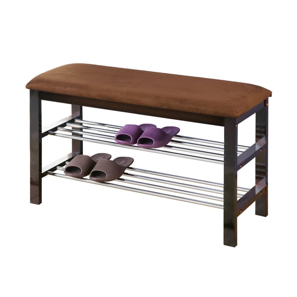 Roundhill Furniture Wood Shoe Bench in Dark Espresso