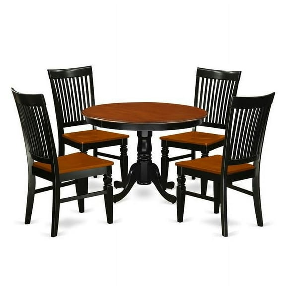 East West Furniture HLWE5-BCH-W Dinette Set with a Dining Table & 4 Wood Seat Kitchen Chairs, 5 piece - Black & Cherry