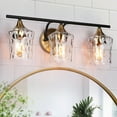 thumbnail image 2 of Modern Black Gold Bathroom Vanity Light Hammered Glass Wall Sconces Lamps with 1/2/3/4 Lights Hammered 20" 13 to 24 Inches, 2 of 5